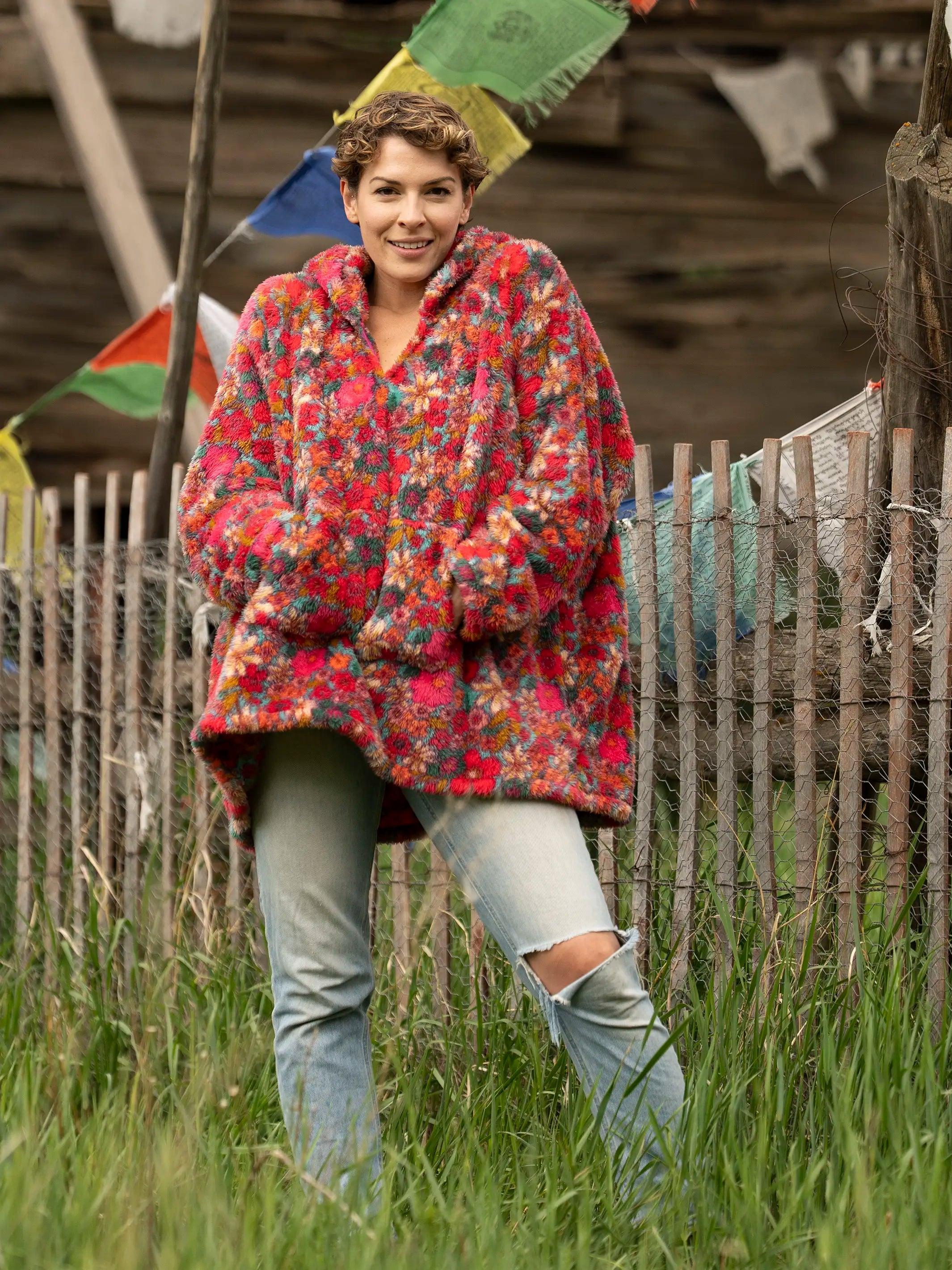 Oversized Blanket Hoodie - Turquoise Pink Retro Floral Product Image