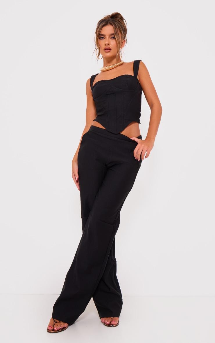 Black Woven Low Rise Straight Leg Trouser Product Image