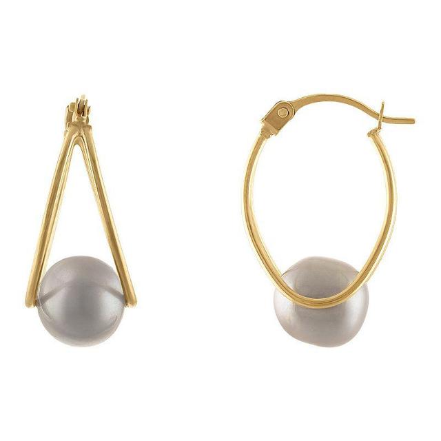 14k Gold Dyed Freshwater Cultured Pearl Capture Hoop Earrings, Womens, Yellow Product Image