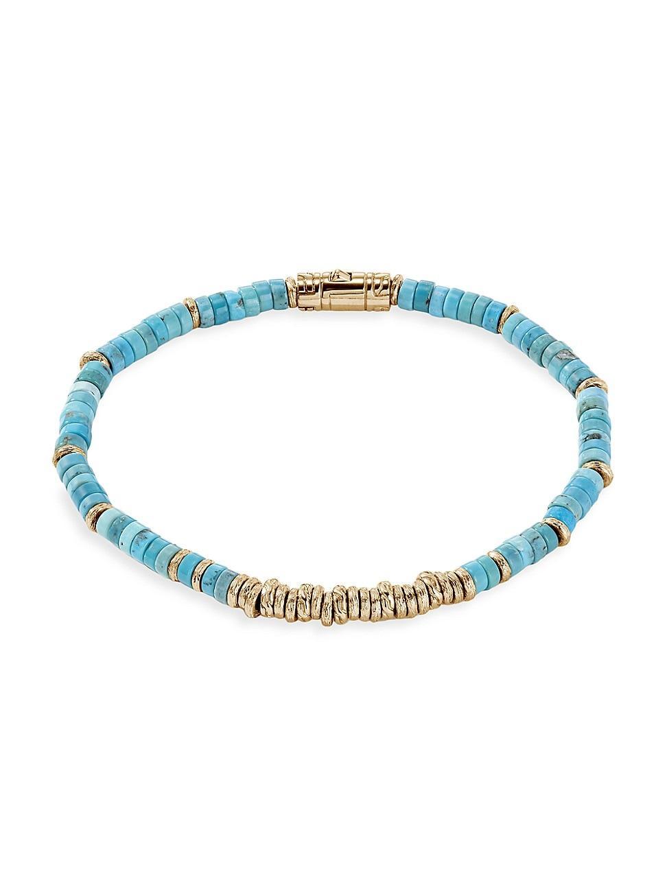 Mens Thailand 14K Gold & Treated Turquoise Heishi Beaded Bracelet Product Image