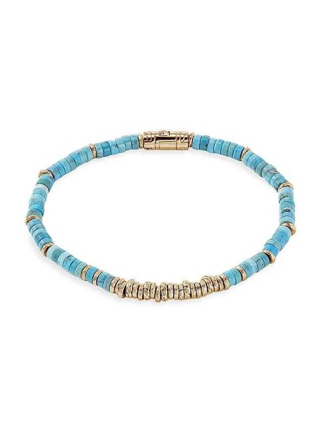 Mens Thailand 14K Gold & Treated Turquoise Heishi Beaded Bracelet Product Image