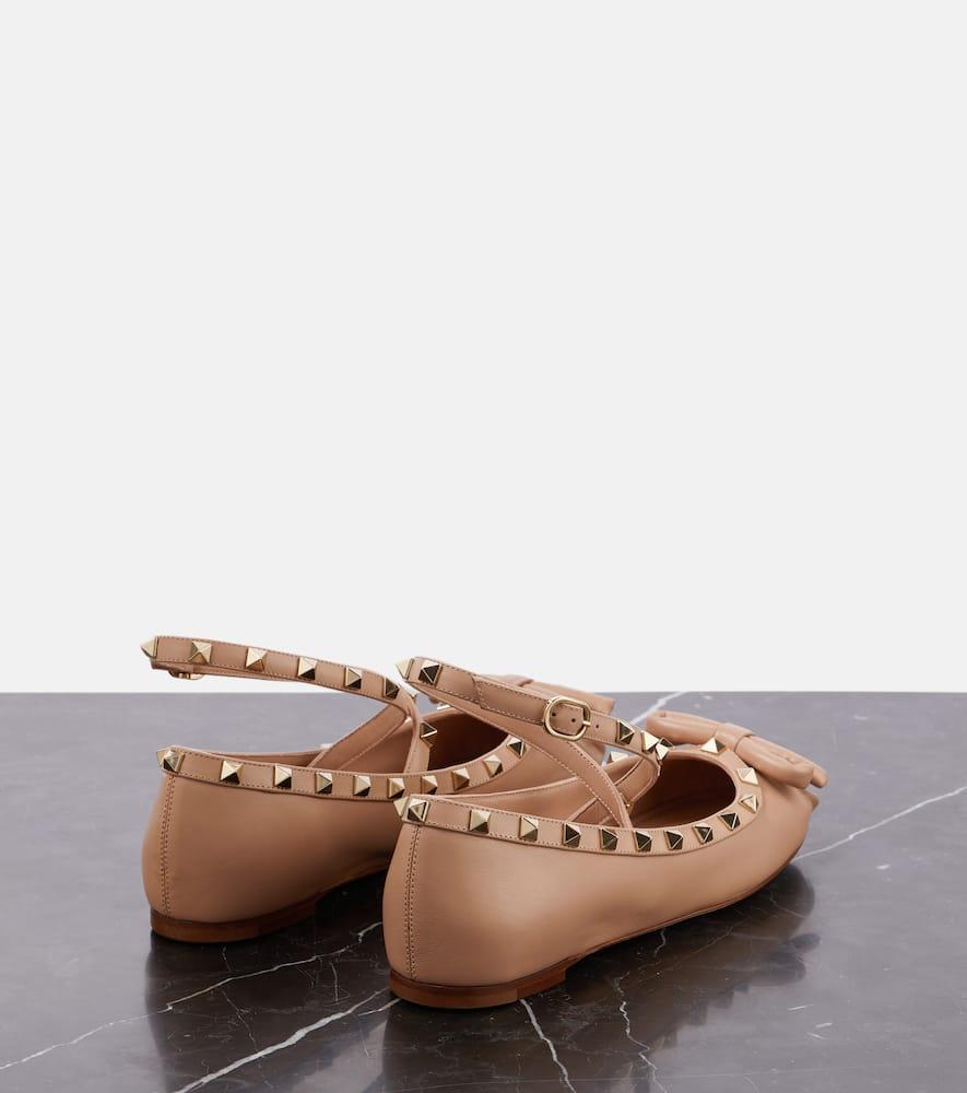 Rockstud Satin Ballerina Flats In Beige Product Image