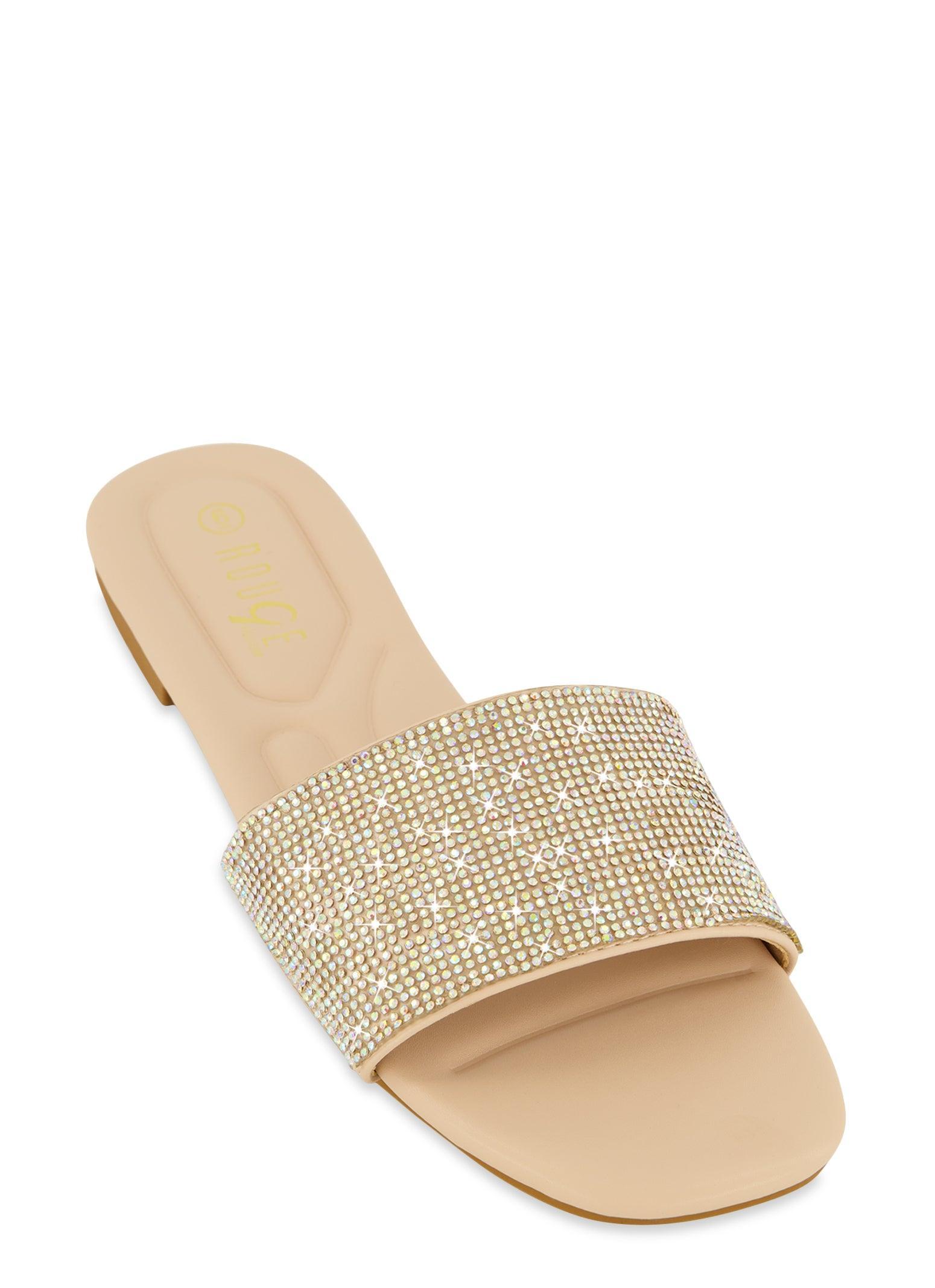 Womens Open Toe Rhinestone Band Slide Sandals Product Image