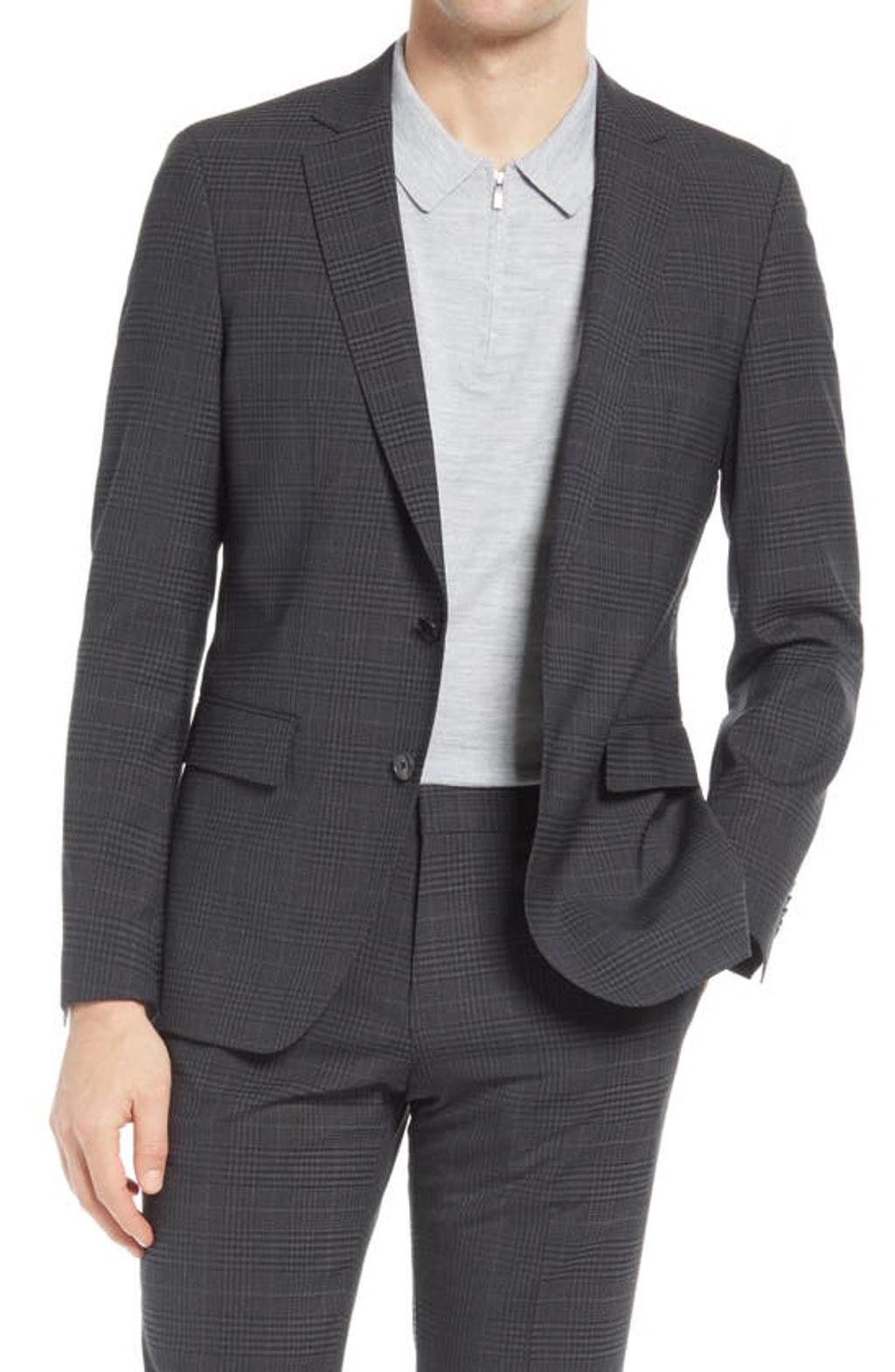 Huge Trim Fit Stretch Plaid Sport Coat In Medium Grey Product Image