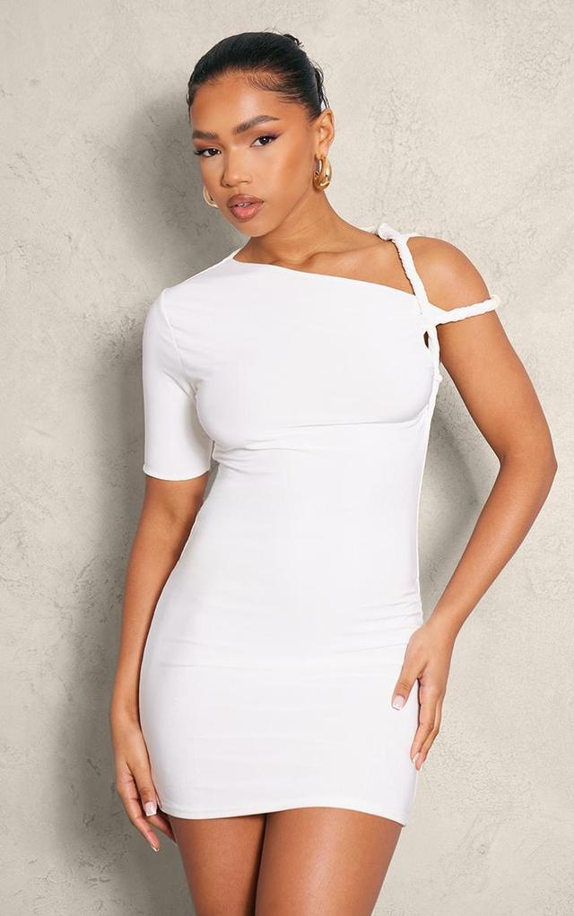 Cream Slinky Twist Shoulder Bodycon Dress Product Image