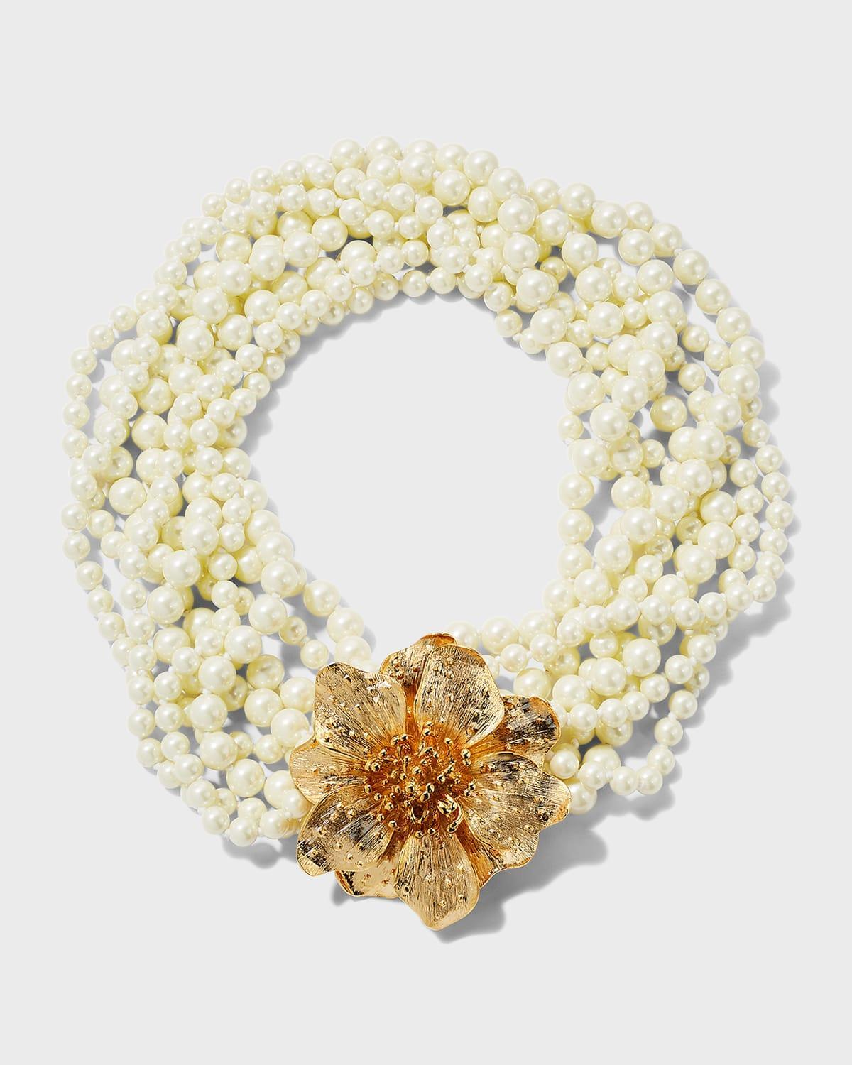 Gold Magnolia-Motif Pearly Necklace Product Image