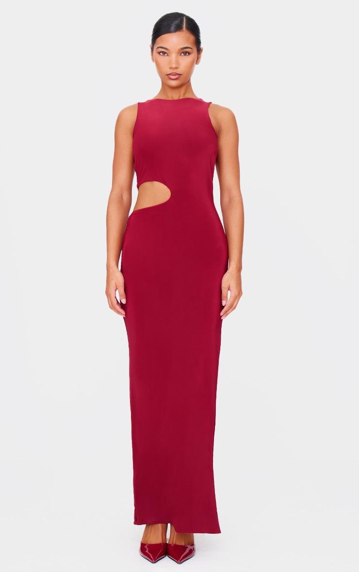 Burgundy Double Layer Slinky Tie Back Maxi Dress Product Image