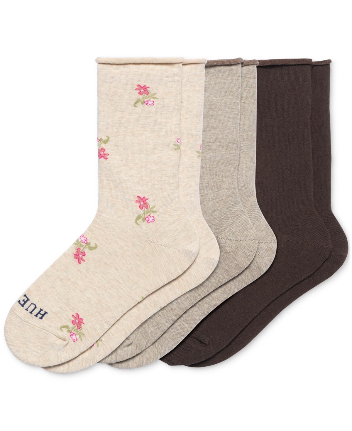 Hue Womens 3-Pk. Roll Top Socks - Oatmeal/Espresso Product Image