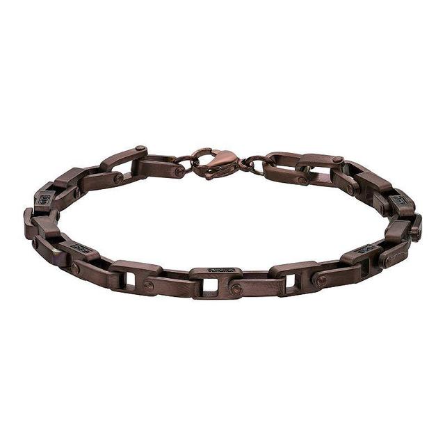 LYNX Stainless Steel Link Brown Ion-Plated & Black Cubic Zirconia Mens Bracelet Product Image