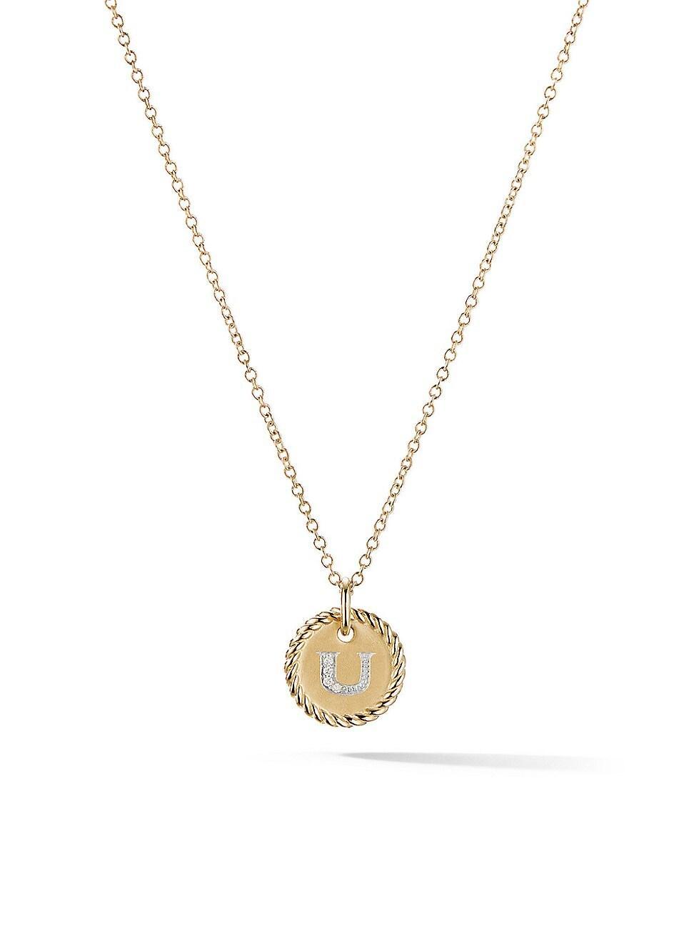 Womens Initial Charm Necklace in 18K Yellow Gold with Pav Diamonds Product Image