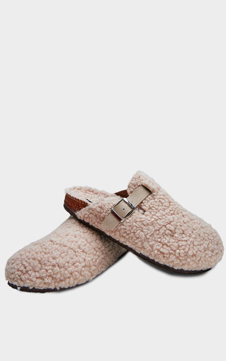 Beige Borg Round Toe Buckle Mule Clogs Product Image