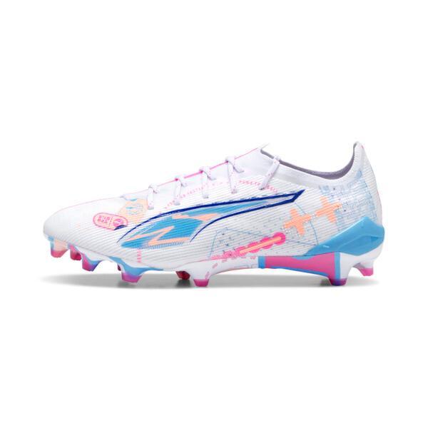 PUMA ULTRA 5 ULTIMATE VOLUME UP Firm Ground Men's Soccer Cleats Shoes in White/Luminous Blue/Poison Pink Product Image