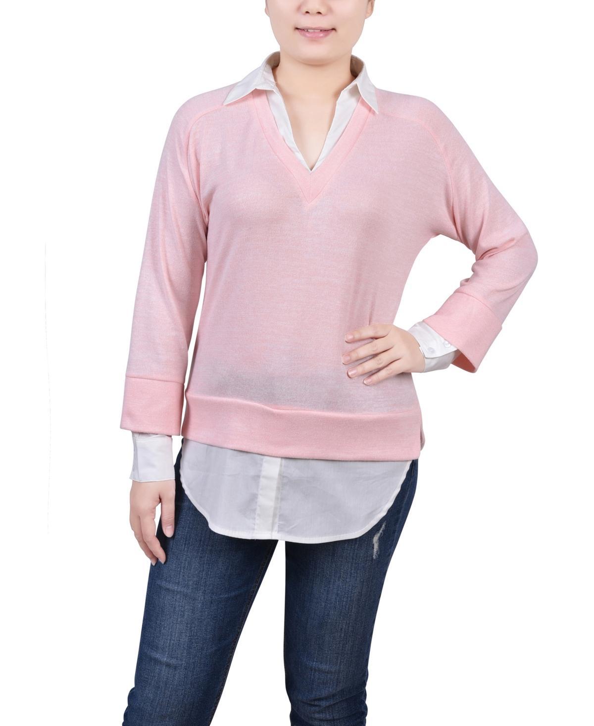 Ny Collection Petite Long Sleeve Two-Fer Top Product Image