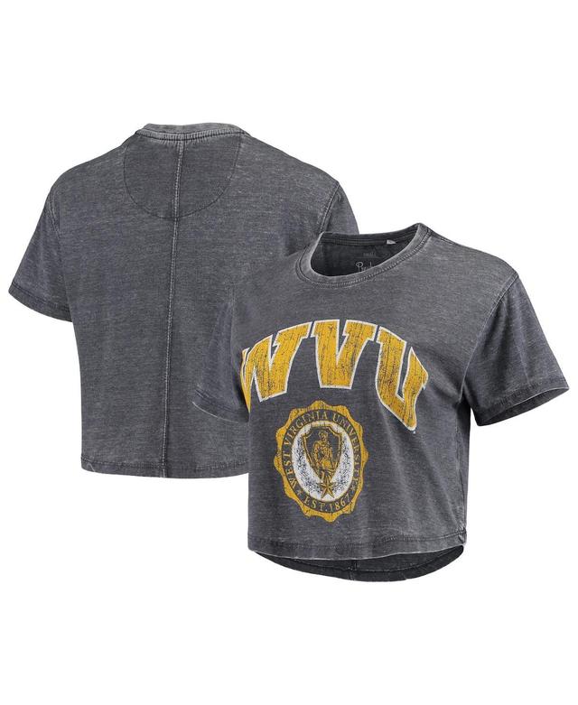 Womens Pressbox Navy West Virginia Mountaineers Edith Vintage-Like Burnout Crop T-shirt Product Image