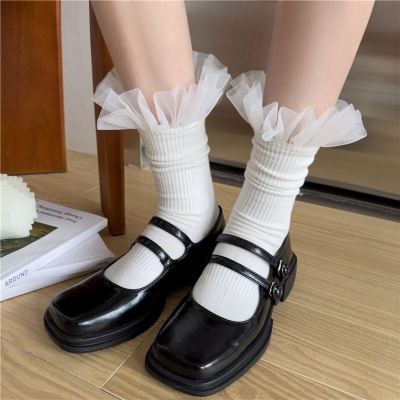 Plain Ruffle Ribbed Socks Product Image