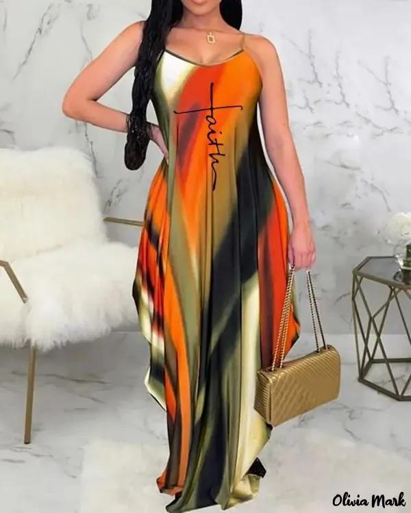 Olivia Mark – Tie-Dye Letter Print Sleeveless Gathered Maxi Dress Product Image