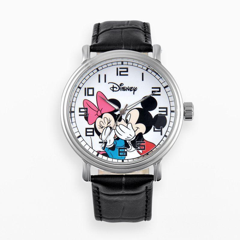 Disneys Mickey & Minnie Mouse Mens Leather Watch, Black Product Image