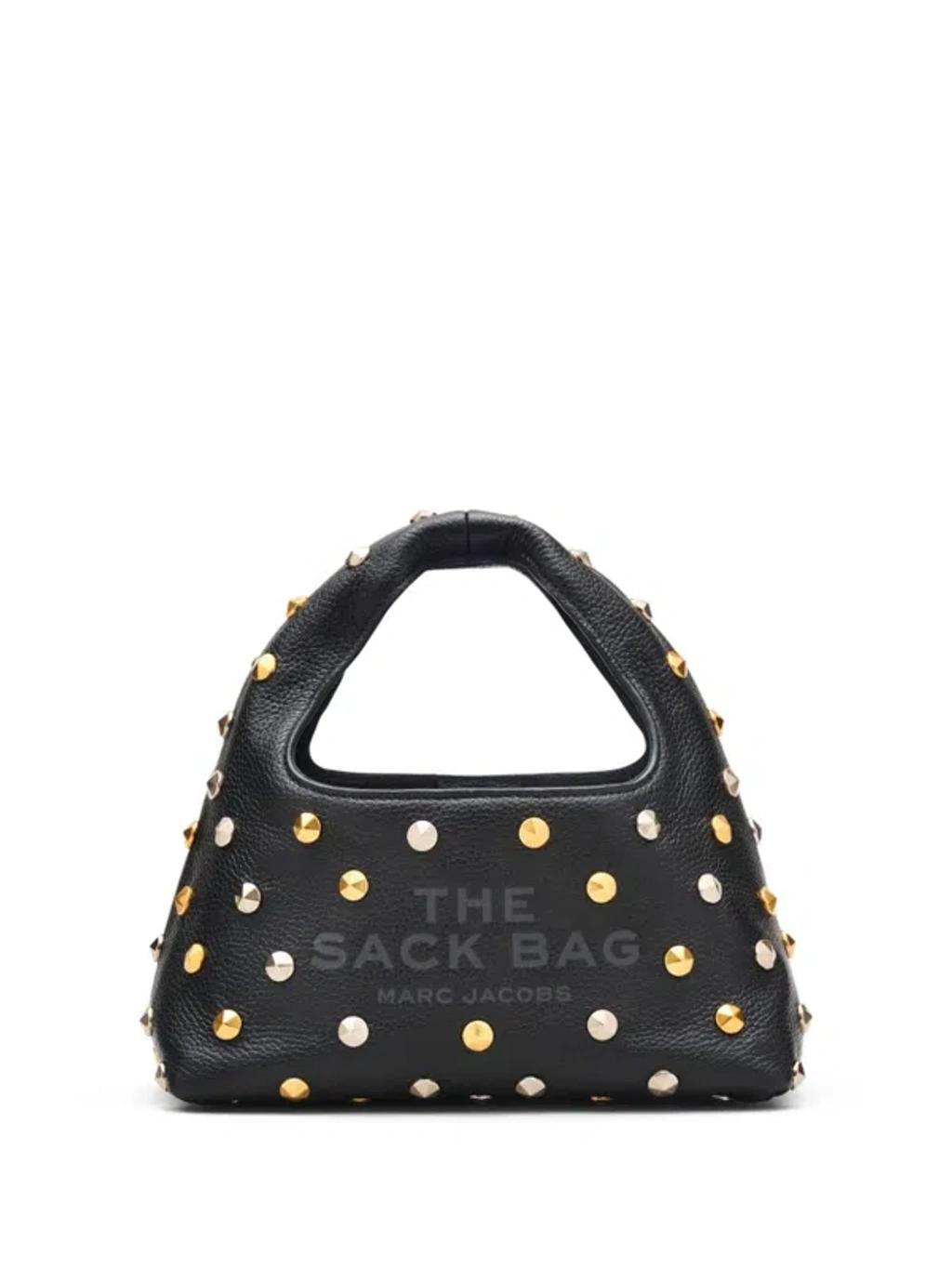 MARC JACOBS The Glam Studs Leather Mini Sack Bag In Nero Neri E Grigi Product Image