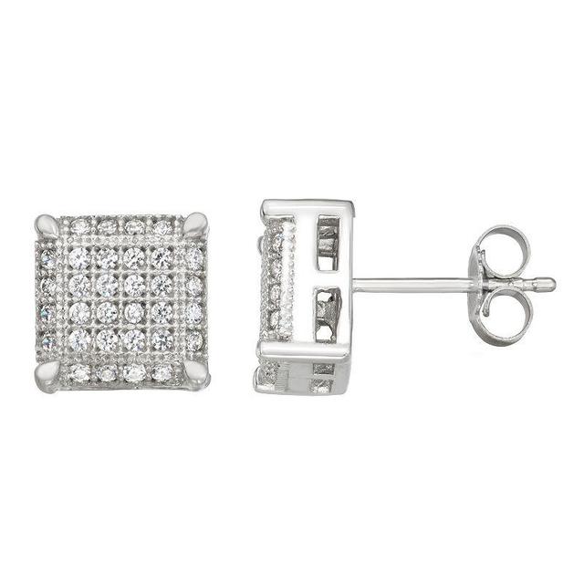 Sterling Silver 1/3 Carat T.W. Diamond Square Pave Stud Earrings, Womens Product Image