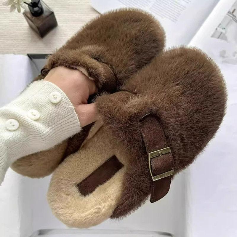 Buckled Fluffy Slippers Product Image