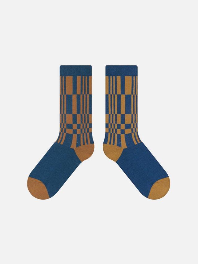 Color Blocking Plaid Mid-Calf Socks Product Image