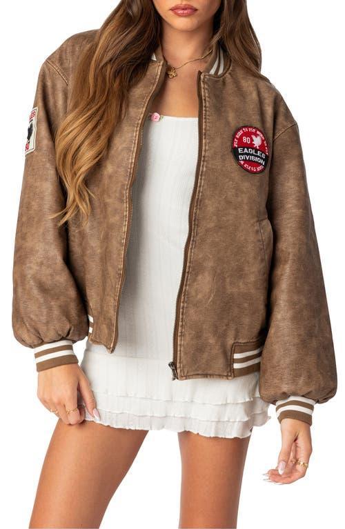 EDIKTED Washed Faux Leather Bomber Jacket Product Image