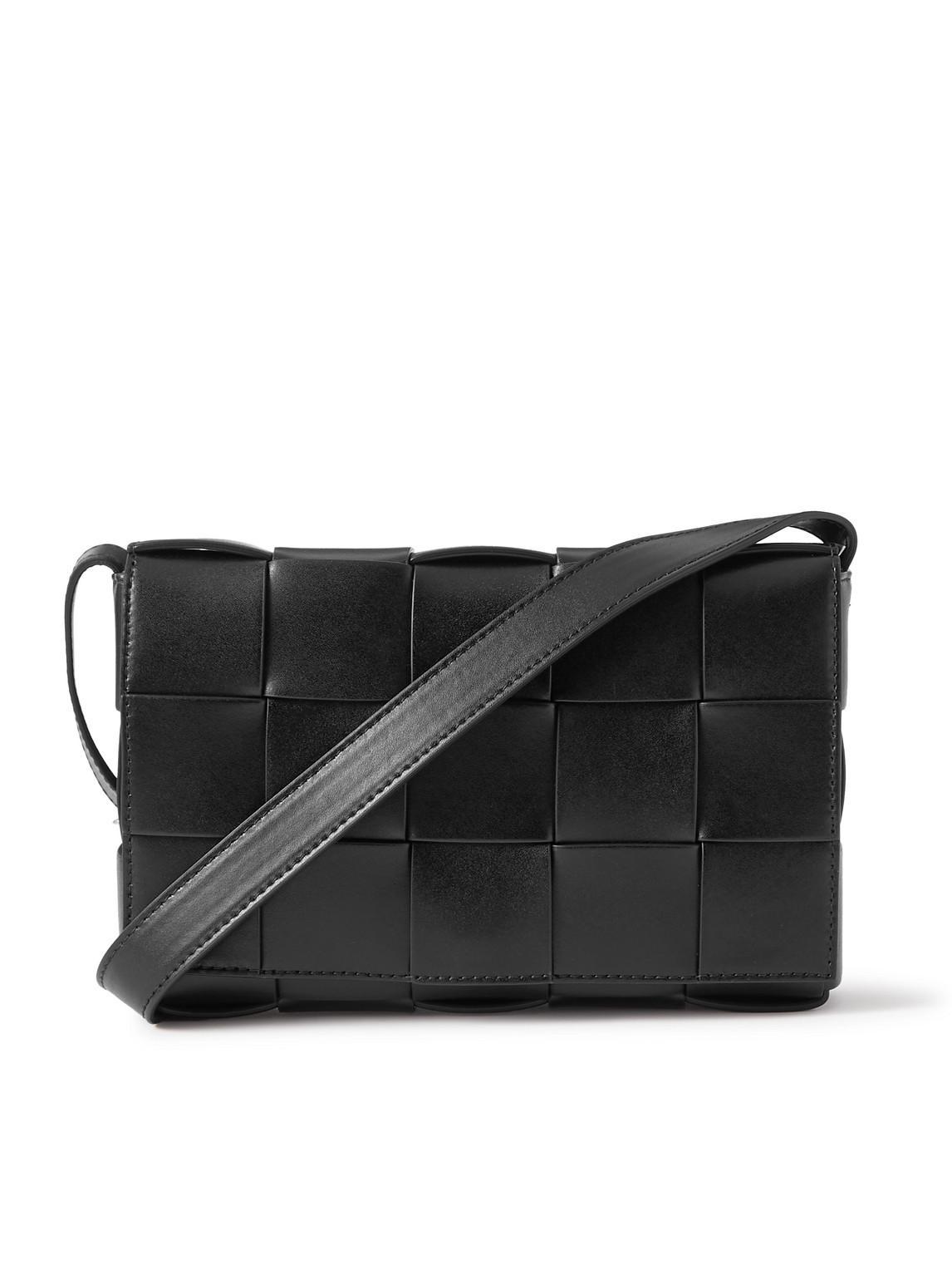 BOTTEGA VENETA Cassette Intrecciato Leather Messenger Bag In Black Product Image