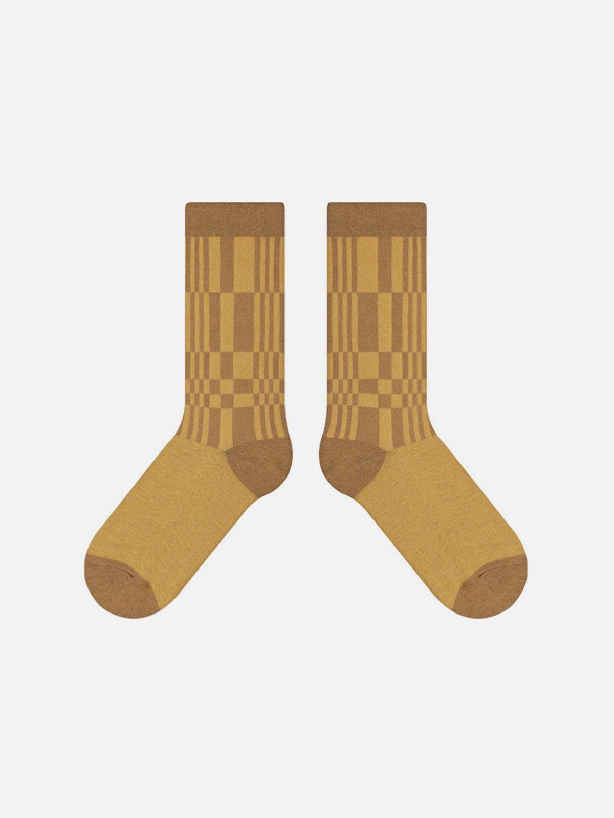 Color Blocking Plaid Mid-Calf Socks Product Image