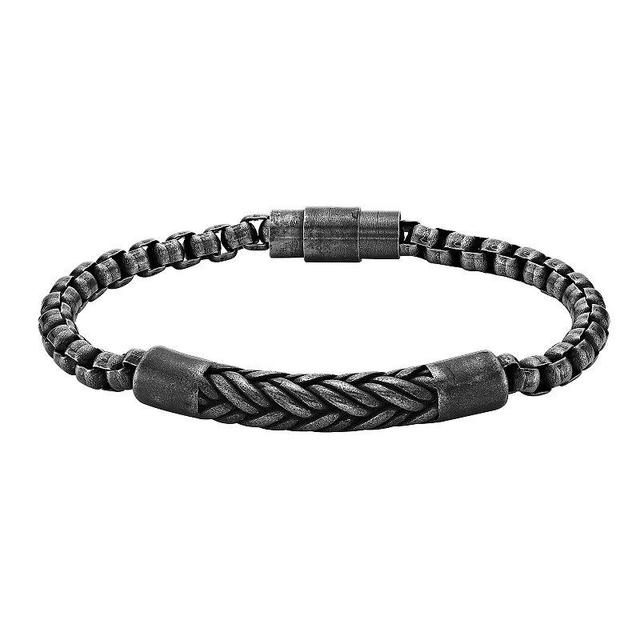 Mens LYNX Stainless Steel Black Ion Plated Antiqued Box Chain Bracelet Product Image