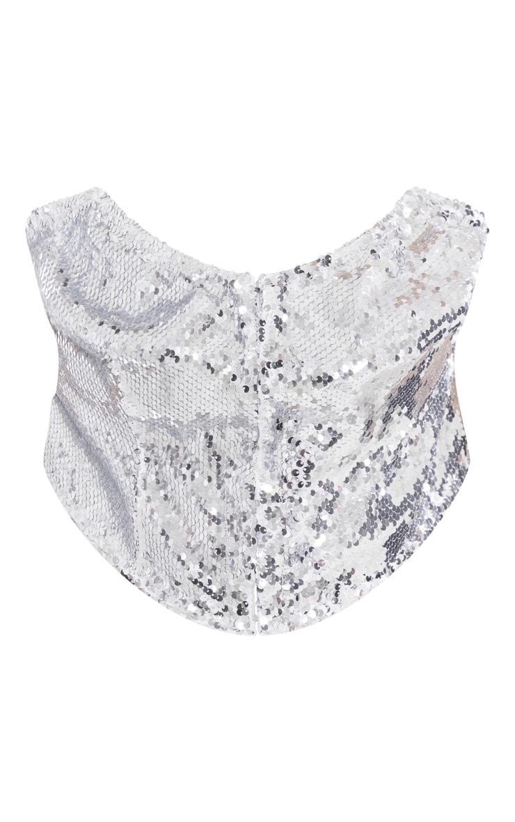 Plus Silver Sequin Hook And Eye Corset Product Image