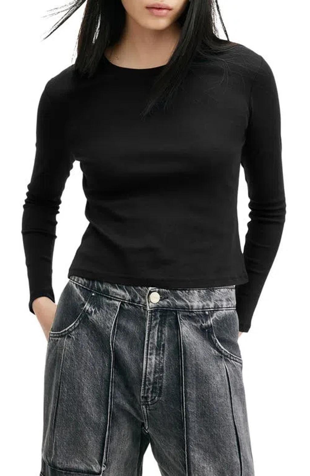 Stevie Long Sleeve Organic Cotton T-shirt In Black Product Image