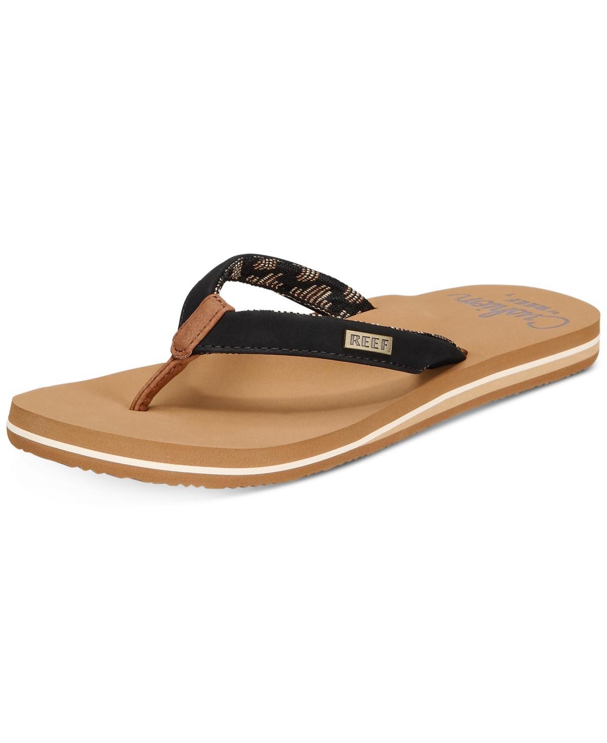 REEF Womens Sandals - Black & Tan Cushion Sands Leather Flip-Flops - Women Product Image