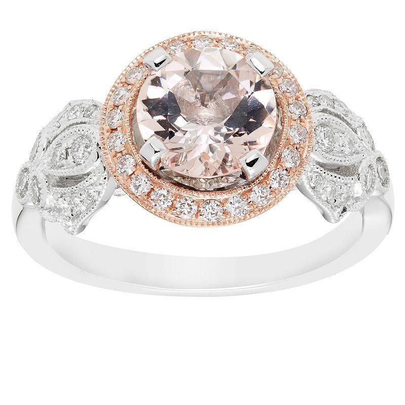 Boston Bay Diamonds 10k White & Rose Gold Round Morganite & 1/3 Carat T.W. Diamond Engagement Ring, Womens 10k Two Tone Product Image