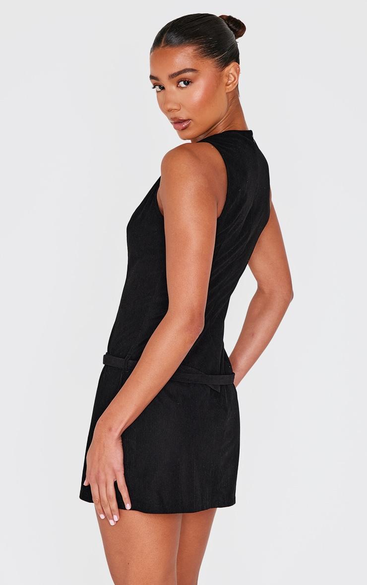 Black Corduroy Belted Shift Dress Product Image