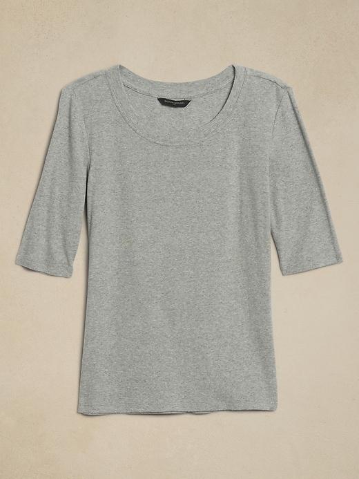 Ribbed Elbow-Sleeve T-Shirt Product Image