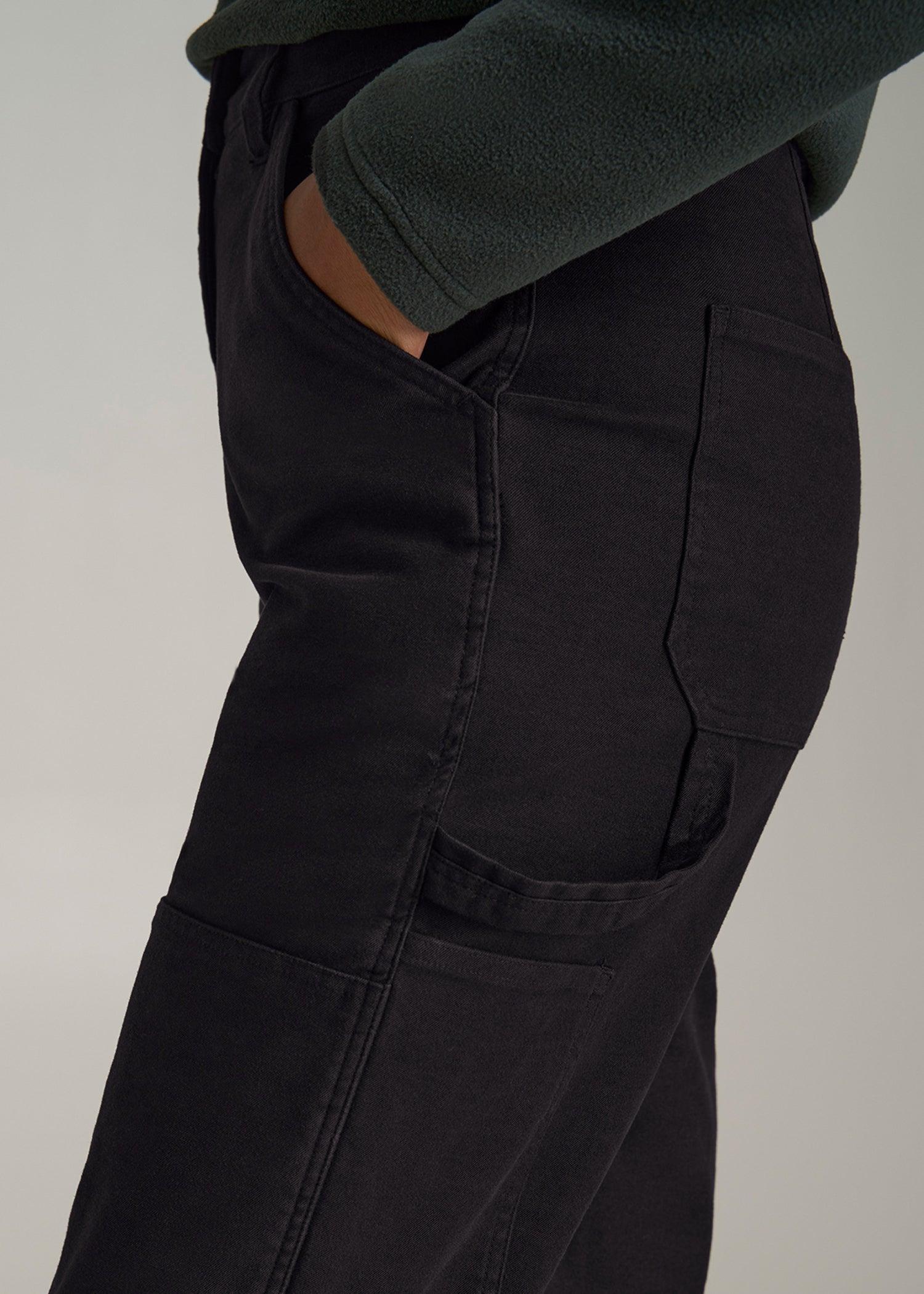 High-Waisted Carpenter Pocket Pants for Tall Women in Black Product Image