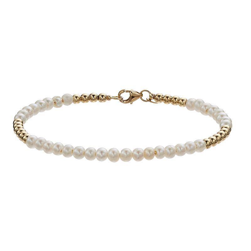 14k Gold Beaded Freshwater Cultured Pearl Bracelet, Womens Product Image