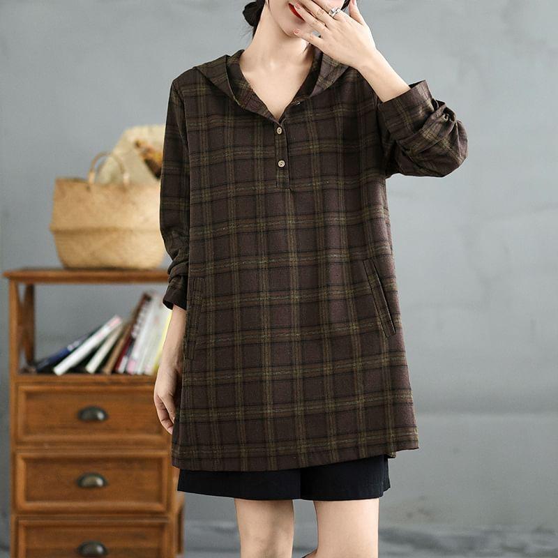 Henley Plaid Oversized Hoodie product image