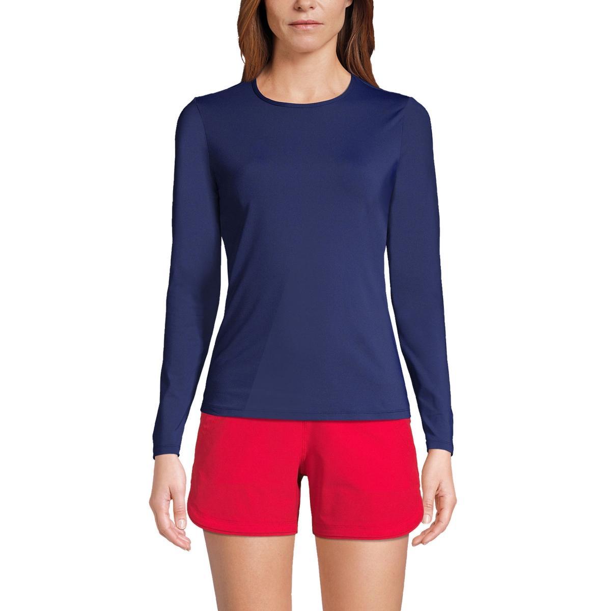 Womens Lands End UPF 50 Long Sleeve Rash Guard Deep Blue Product Image