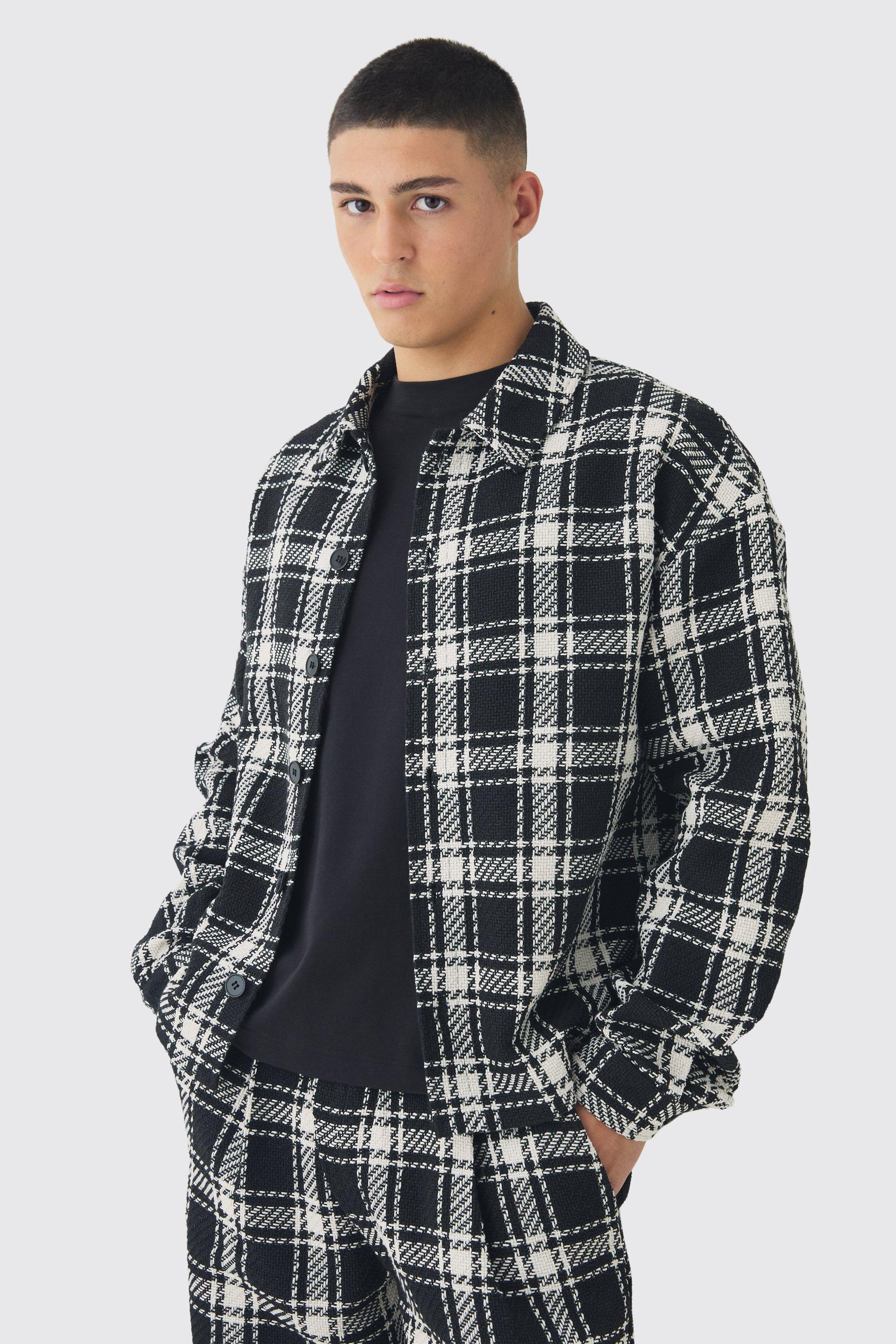 Oversized Heavyweight Textured Plaid Overshirt | boohooMAN USA Product Image