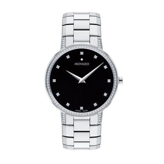 Men's Movado Facetoâ¢ Diamond Accent Watch with Black Dial (Model: 0607482) Product Image