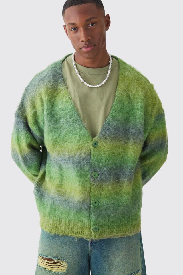 Oversized Boxy Brushed Stripe Knitted Cardigan | boohooMAN USA Product Image