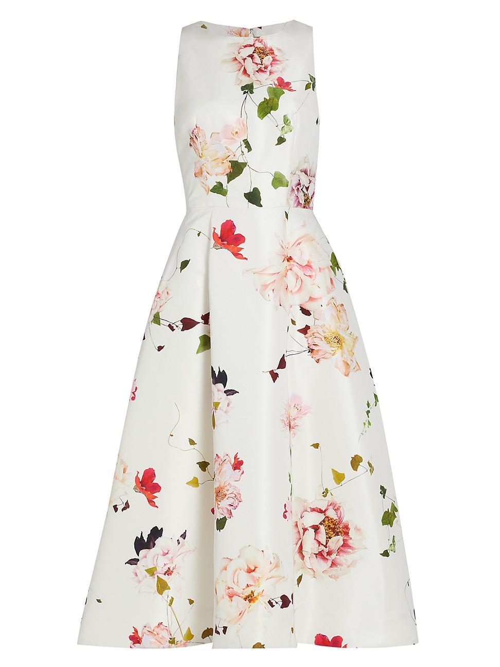 Womens Faille Floral Sleeveless Midi-Dress Product Image