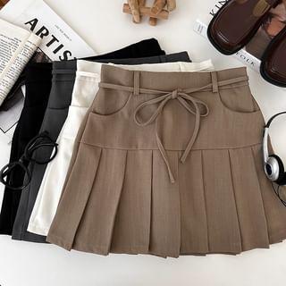 High Rise Plain Pleated Mini A-Line Skirt Product Image