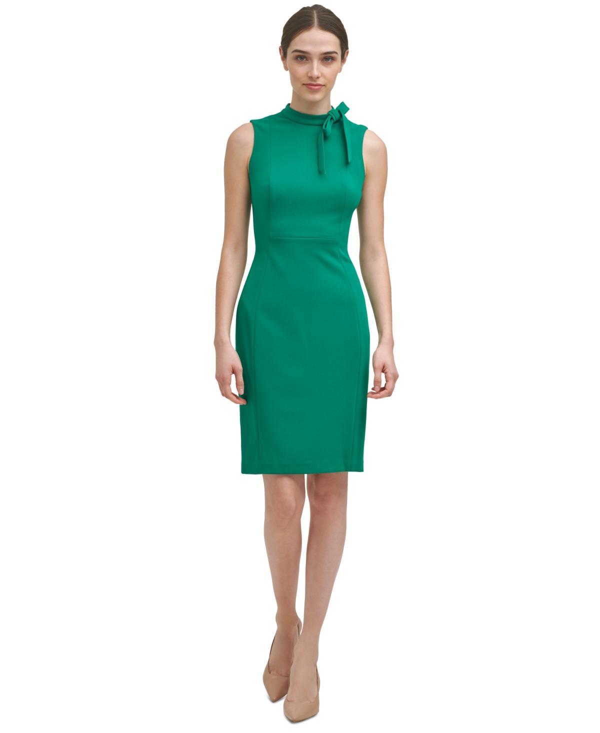 Calvin Klein Womens Tie-Neck Scuba-Crepe Sheath Dress Product Image