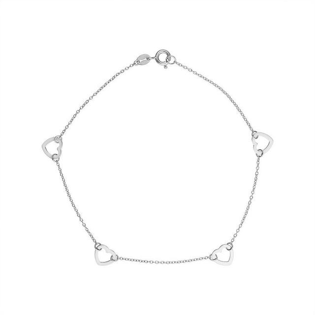 Main and Sterling Sterling Silver Multi Open Heart Anklet, Womens Silver Tone Product Image