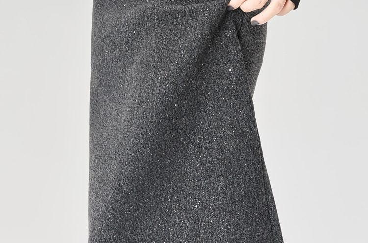 High Waist Glitter A-Line Midi Skirt Product Image