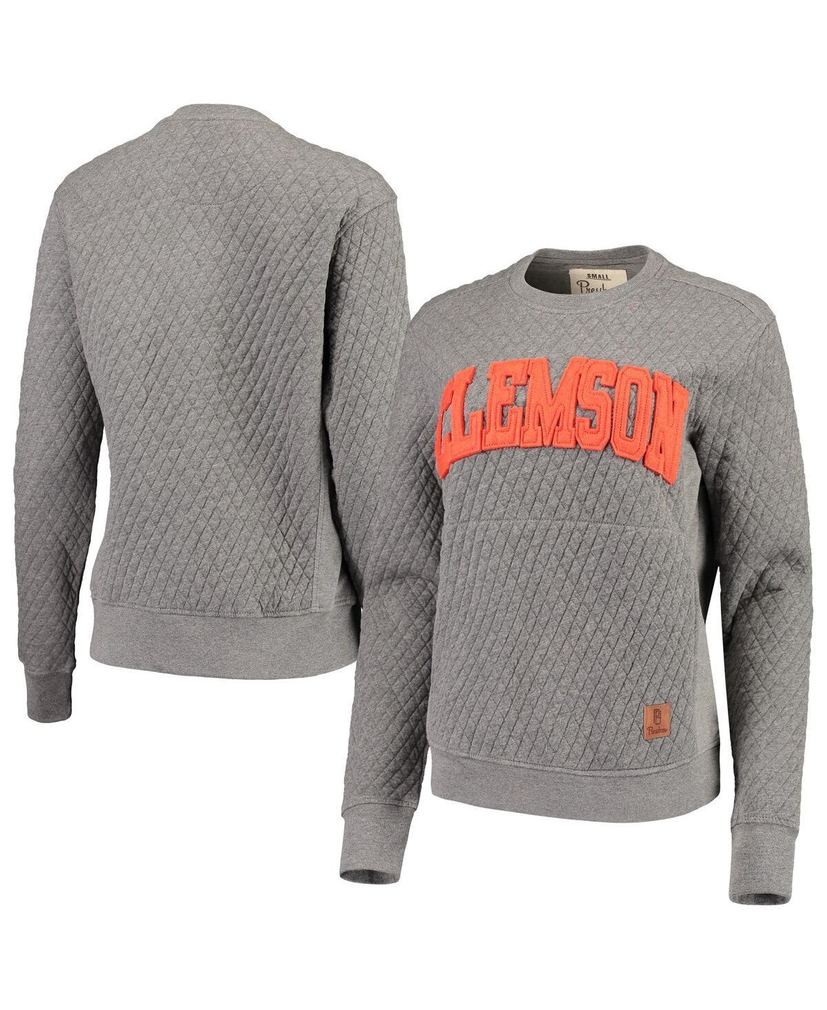 Womens Pressbox Heather Charcoal Clemson Tigers Moose Quilted Pullover Sweatshirt CLM Grey Product Image