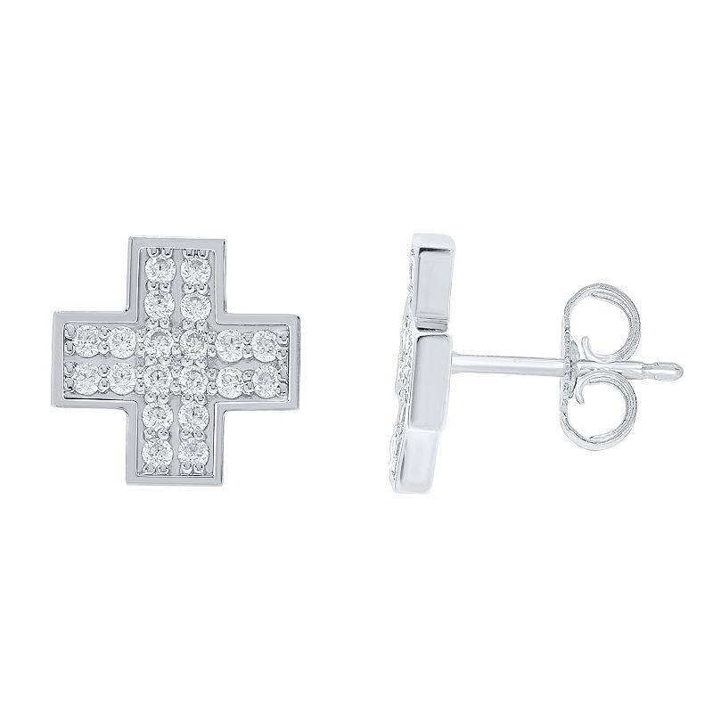 Mens Sterling Silver 1/2 Carat T.W. Diamond Cross Stud Earrings Product Image