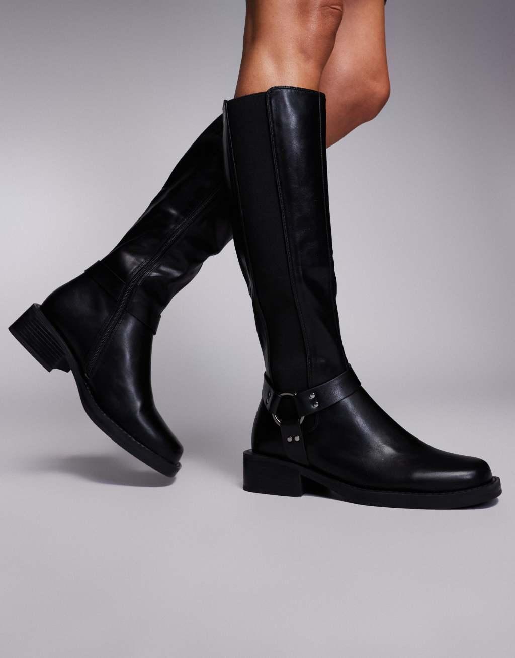 Simmi London Collins Buckle Knee Boot in Black Product Image